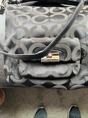 Coach Black Signature C Jacquard Shoulder Bag with Silver-Tone Turnlock